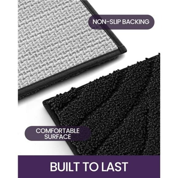 Black Bathroom Rug 17x30 Extra Soft Microfiber Bath Mat Non Slip Absorbent - Picture 4 of 7